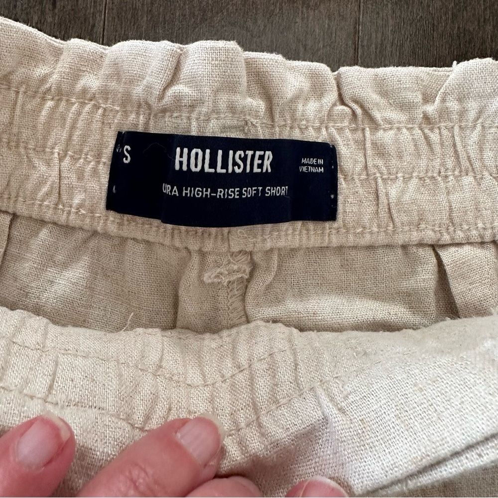 Hollister Linen Blend Shorts Tan Smocked Waist Tan Khaki Size S - Picture 2 of 7
